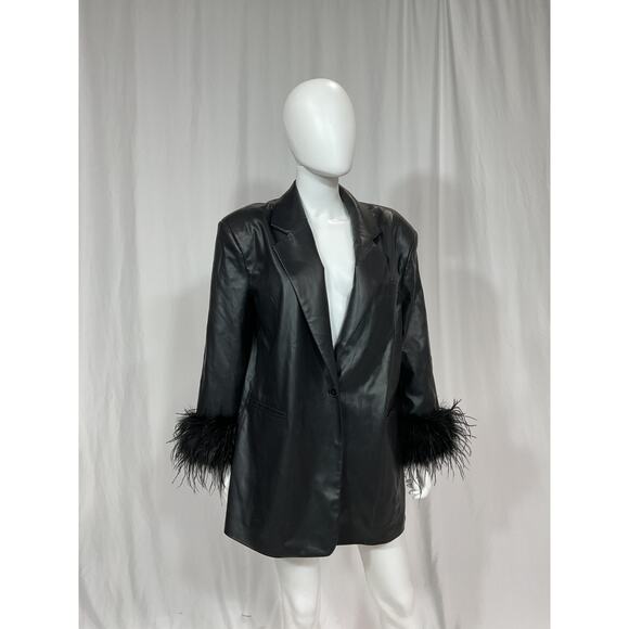 Lamarque 'Galia' Black Faux Leather Oversized Blazer Size XS - Picture 2 of 5